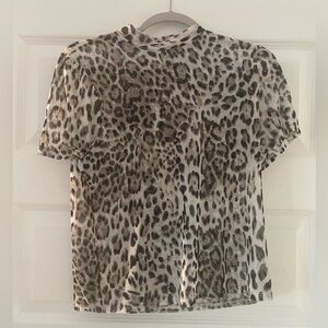 Socialite Women’s Sheer Leopard Print Blouse - Black and Cream - size Large